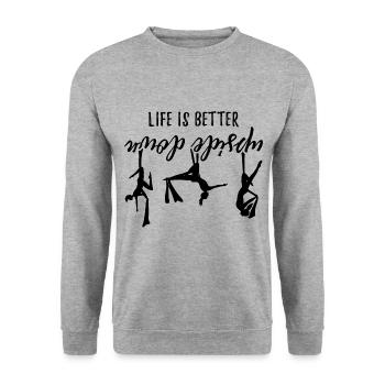 Life Is Better Upside Down Acrobatics Acrobat Gymn - Unisex Pullover - Weißgrau meliert - Vorne - Alina (178cm) & Michal (187cm)