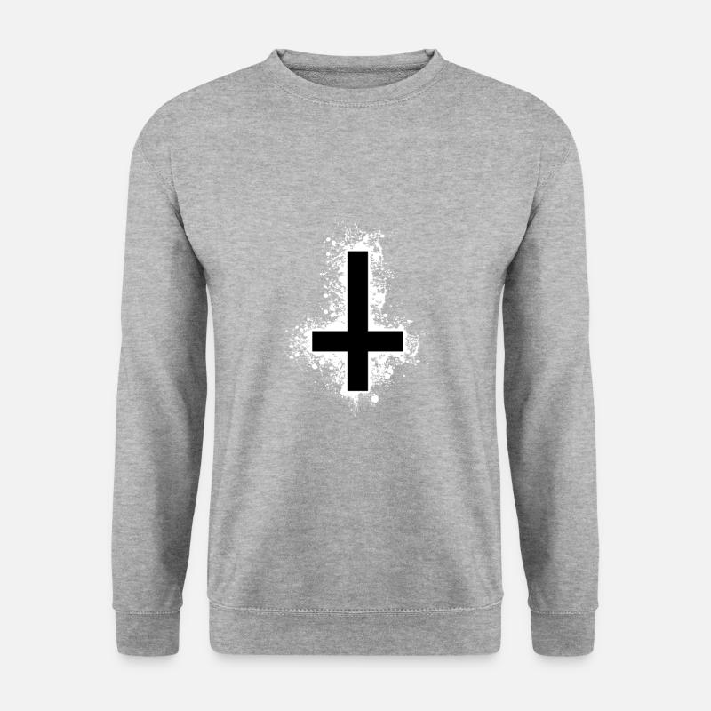 Cross Kreuz schwarz Flecken klecksen Geschenkidee - Unisex Pullover - Weißgrau meliert
