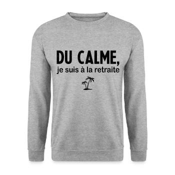 Du Calme Je suis À La Retraite - Sweat-shirt Unisexe - gris chiné - Devant - Alina (178cm) & Michal (187cm)
