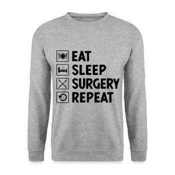 Essen Schlafchirurgie Wiederholen Sie Chirurg Chirurgische Chirurgie - Unisex Pullover - Weißgrau meliert - Vorne - Alina (178cm) & Michal (187cm)