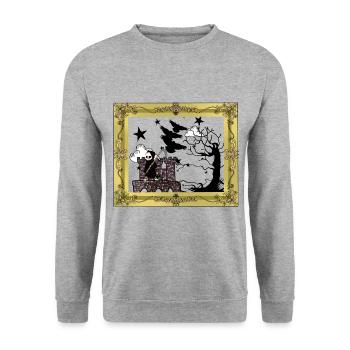 Horror Mittelalter Burg Festung Sensenmann Tod - Unisex Pullover - Weißgrau meliert - Vorne - Alina (178cm) & Michal (187cm)