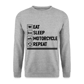 Essen Schlaf Motorrad Wiederholung Motorradfahren Biker Mot - Unisex Pullover - Weißgrau meliert - Vorne - Alina (178cm) & Michal (187cm)