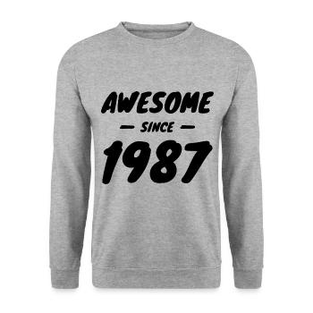 1987 Jahrgang Awesome Since 1987 Geschenkidee - Unisex Pullover - Weißgrau meliert - Vorne - Alina (178cm) & Michal (187cm)