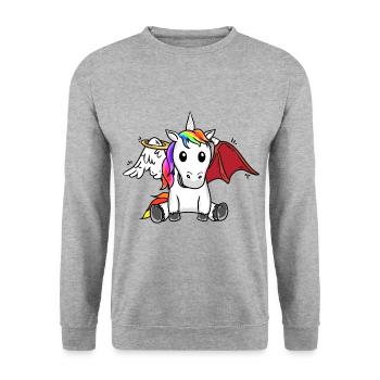 Einhorn himmlisch verdorben schlecht satanisch - Unisex Pullover - Weißgrau meliert - Vorne - Alina (178cm) & Michal (187cm)