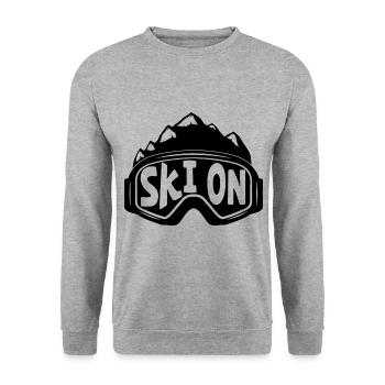 Ski mit Brille Skifahrer Skifahren Wintersport Ski - Unisex Pullover - Weißgrau meliert - Vorne - Alina (178cm) & Michal (187cm)