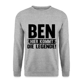 Vorname Ben - Unisex Pullover - Weißgrau meliert - Vorne - Alina (178cm) & Michal (187cm)