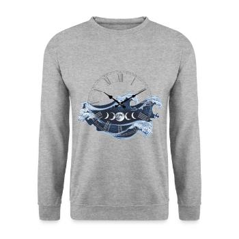 Zeit Gezeiten Wellen für Zeitlose Menschen - Unisex Pullover - Weißgrau meliert - Vorne - Alina (178cm) & Michal (187cm)