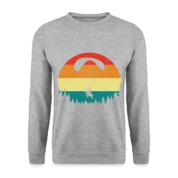 Retro Graphic Paragliding Paraglider Parachute Sky - Unisex Pullover - Weißgrau meliert - Vorne - Alina (178cm) & Michal (187cm)