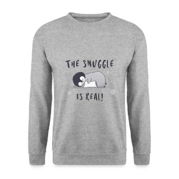 Le câlin est réel - Pingouin - Sweat-shirt Unisexe - gris chiné - Devant - Alina (178cm) & Michal (187cm)