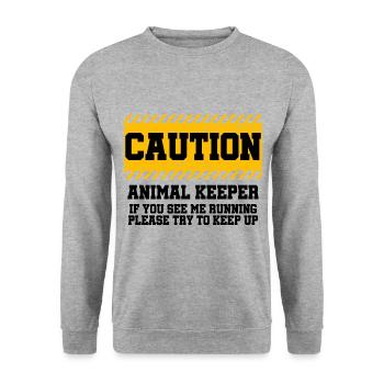 Caution Animal Keeper If You See Me Running Zoolog - Unisex Pullover - Weißgrau meliert - Vorne - Alina (178cm) & Michal (187cm)