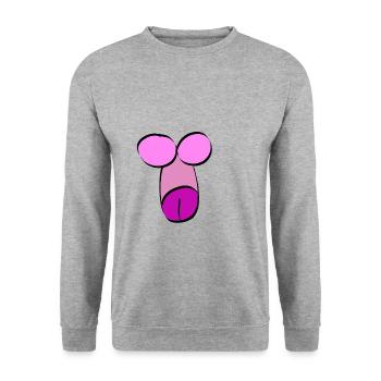 Großer Penis dick Penis Glied Ständer Schwanz - Unisex Pullover - Weißgrau meliert - Vorne - Alina (178cm) & Michal (187cm)