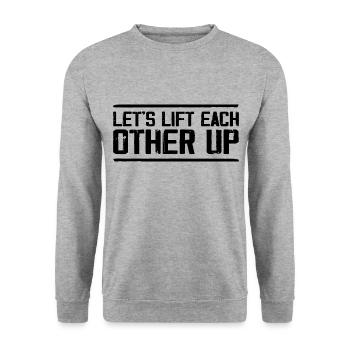 Lass uns uns gegenseitig aufrichten Positives Workout Gym - Unisex Pullover - Weißgrau meliert - Vorne - Alina (178cm) & Michal (187cm)