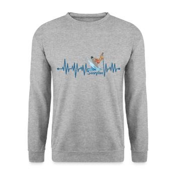 Heartbeat Surfing Surfer Surfboard Vacation - Unisex Sweatshirt - salt & pepper - Front - Alina (178cm) & Michal (187cm)