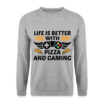 Life Is Better With Pizza And Gaming Video Game Pl - Unisex Pullover - Weißgrau meliert - Vorne - Alina (178cm) & Michal (187cm)