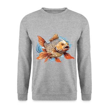 Ästhetischer Fisch Angelkunst Fischer Design - Unisex Pullover - Weißgrau meliert - Vorne - Alina (178cm) & Michal (187cm)