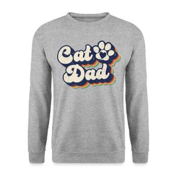 Cat Dad - Retro Kitty Katze Paw Cat Lover Dad Geschenk - Unisex Pullover - Weißgrau meliert - Vorne - Alina (178cm) & Michal (187cm)