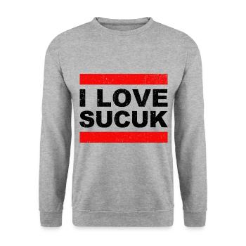 J’adore Sucuk Saucisse turque Ail Nourriture délicieuse - Sweat-shirt Unisexe - gris chiné - Devant - Alina (178cm) & Michal (187cm)