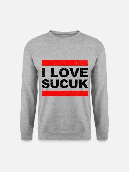 I Love Sucuk Türkische Wurst Knoblauch Lecker Food - Unisex Pullover - Weißgrau meliert