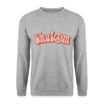 Cooler Retro Vintage - Shalom Jüdischer Feiertag - Unisex Pullover - Weißgrau meliert - Vorne - Alina (178cm) & Michal (187cm)