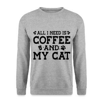 All I Need Is Coffee And My Cat Pet Animals Cat Ow - Unisex Pullover - Weißgrau meliert - Vorne - Alina (178cm) & Michal (187cm)