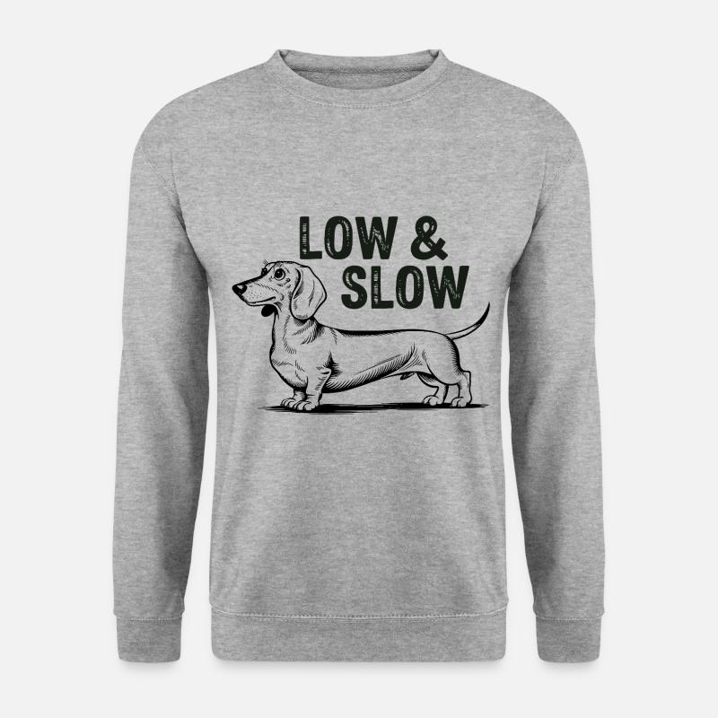 Dackel Low and Slow für einen Hundebesitzer - Unisex Pullover - Weißgrau meliert
