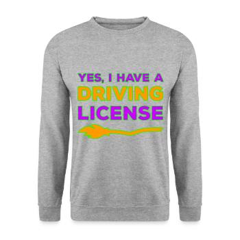 Ja, ich habe einen Hexenbesen Führerschein - Unisex Pullover - Weißgrau meliert - Vorne - Alina (178cm) & Michal (187cm)