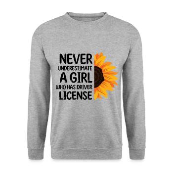 Never Underestimate A Girl Who Has Driver License - Unisex Sweatshirt - salt & pepper - Front - Alina (178cm) & Michal (187cm)