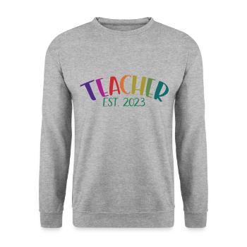 Teacher Est. 2023 Graduated Education Teacher Gift - Unisex Sweatshirt - salt & pepper - Front - Alina (178cm) & Michal (187cm)
