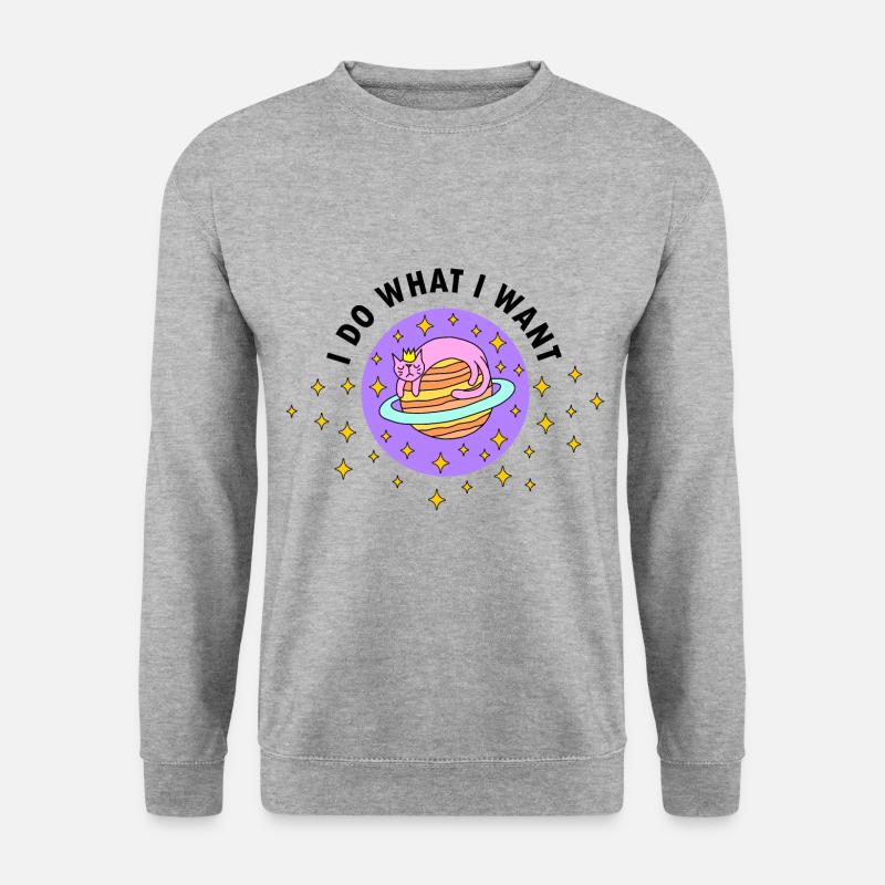 Ich mache was ich will Katze auf Planet lustig - Unisex Pullover - Weißgrau meliert
