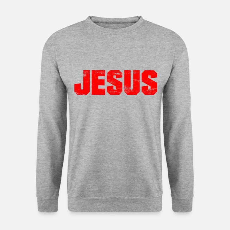 Jesus - Jesus Christus - Gott - Schriftzug - Unisex Pullover - Weißgrau meliert