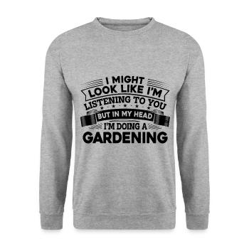 I Might Look Like Im Listening But I'm Thinking Ab - Unisex Pullover - Weißgrau meliert - Vorne - Alina (178cm) & Michal (187cm)