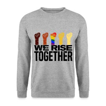 We Rise Together Bisexual Gay Trans Queer Lgbtq Ra - Unisex Pullover - Weißgrau meliert - Vorne - Alina (178cm) & Michal (187cm)