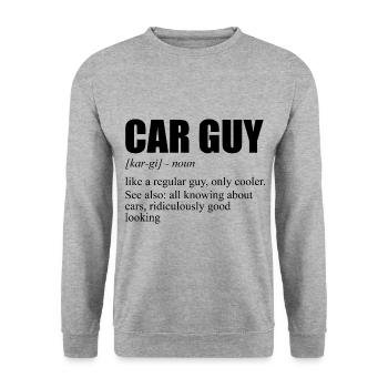 Car Guy Noun Definition Car Enthusiast Motorsport - Unisex Pullover - Weißgrau meliert - Vorne - Alina (178cm) & Michal (187cm)