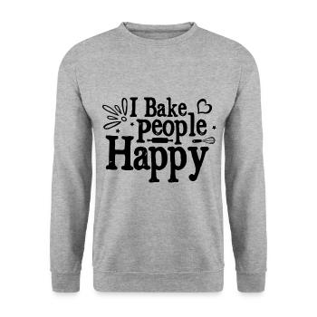 Ich backe Menschen glücklich backen Brot Konditorei Bäcker - Unisex Pullover - Weißgrau meliert - Vorne - Alina (178cm) & Michal (187cm)