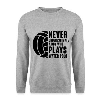 Unterschätzen Sie niemals einen Jungen, der Wasserball spielt Pla - Unisex Pullover - Weißgrau meliert - Vorne - Alina (178cm) & Michal (187cm)
