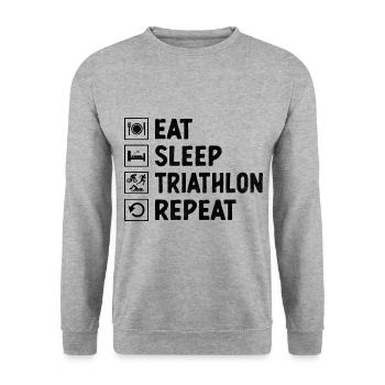Essen, Schlaf, Triathlon, Wiederholung, Schwimmen, Radfahren, Laufen, Triathlet - Unisex Pullover - Weißgrau meliert - Vorne - Alina (178cm) & Michal (187cm)