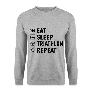 Essen, Schlaf, Triathlon, Wiederholung, Schwimmen, Radfahren, Laufen, Triathlet - Unisex Pullover - Weißgrau meliert - Vorne - Alina (178cm) & Michal (187cm)