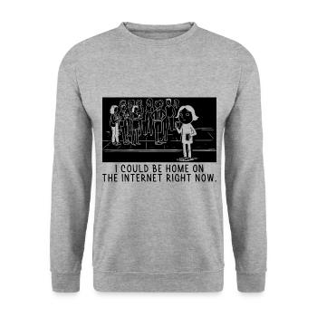Ich könnte jetzt zu Hause im Internet sein Sprüche - Unisex Pullover - Weißgrau meliert - Vorne - Alina (178cm) & Michal (187cm)