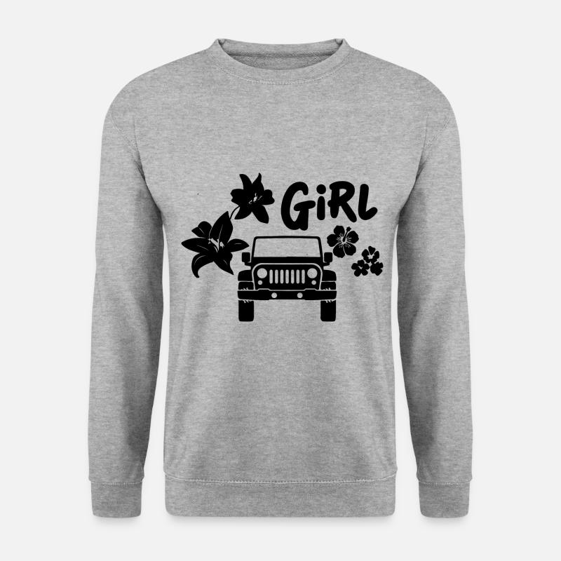 Frau mit Geländewagen - Unisex Pullover - Weißgrau meliert