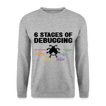 6 Stages Of Debugging Coder Programmer Software De - Unisex Pullover - Weißgrau meliert - Vorne - Alina (178cm) & Michal (187cm)