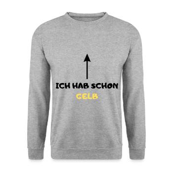 Ich hab schon Gelb Fußball Sprüche Witzig Lustig - Unisex Pullover - Weißgrau meliert - Vorne - Alina (178cm) & Michal (187cm)