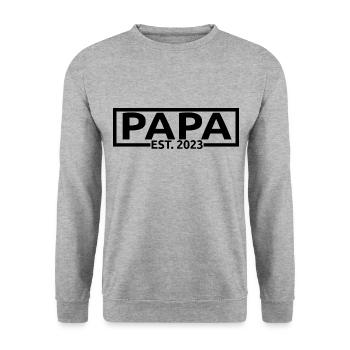 Papa Est. 2023, Papa To Be, Révélation de grossesse - Sweat-shirt Unisexe - gris chiné - Devant - Alina (178cm) & Michal (187cm)