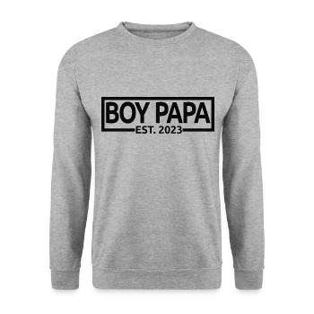 Boy Papa Est. 2023 Baby Shower Schwangerschaft Enthüllung - Unisex Pullover - Weißgrau meliert - Vorne - Alina (178cm) & Michal (187cm)