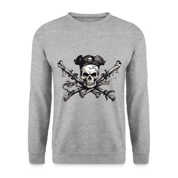 Pirate Flag Skull Buccaneer Halloween Design - Unisex Sweatshirt - salt & pepper - Front - Alina (178cm) & Michal (187cm)