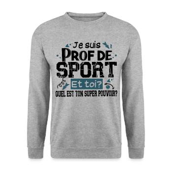 Prof de Sport Professeur Métier Cadeau Humour - Sweat-shirt Unisexe - gris chiné - Devant - Alina (178cm) & Michal (187cm)