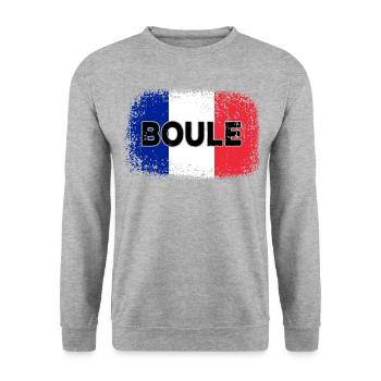 Boule Französische Fahne Pètanque Spieler - Unisex Pullover - Weißgrau meliert - Vorne - Alina (178cm) & Michal (187cm)