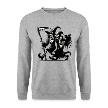 WITCH AND GRIM REAPER IN PARTY FRENZY - Unisex Sweatshirt - salt & pepper - Front - Alina (178cm) & Michal (187cm)
