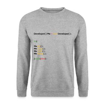 Eat Sleep Code Repeat Coder Programmer Software De - Unisex Pullover - Weißgrau meliert - Vorne - Alina (178cm) & Michal (187cm)