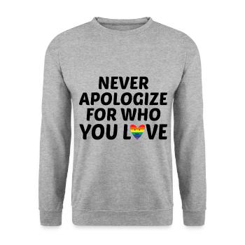 Never Apologize For Who You Love Rainbow Pride Lgb - Unisex Pullover - Weißgrau meliert - Vorne - Alina (178cm) & Michal (187cm)