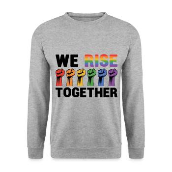 We Rise Together Bisexual Gay Trans Queer Lgbtq Ra - Unisex Pullover - Weißgrau meliert - Vorne - Alina (178cm) & Michal (187cm)